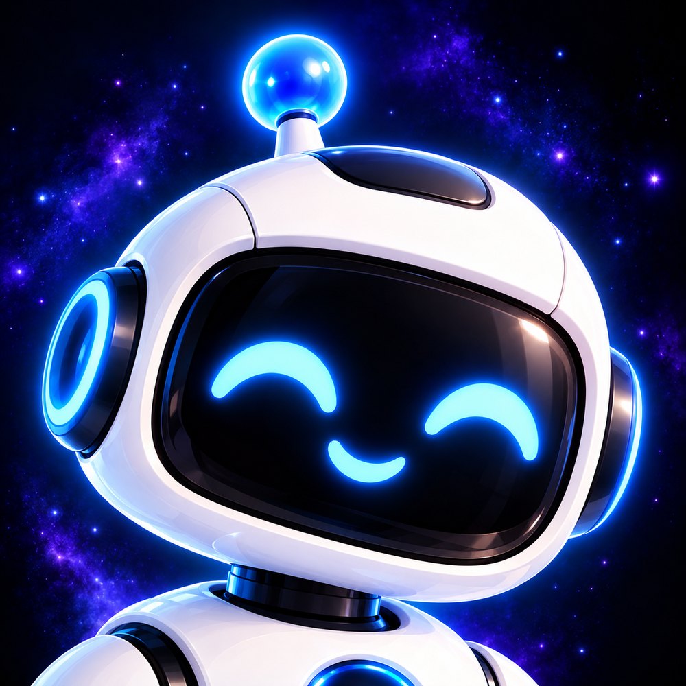 Buddy, a friendly white robot with a glowing blue smile